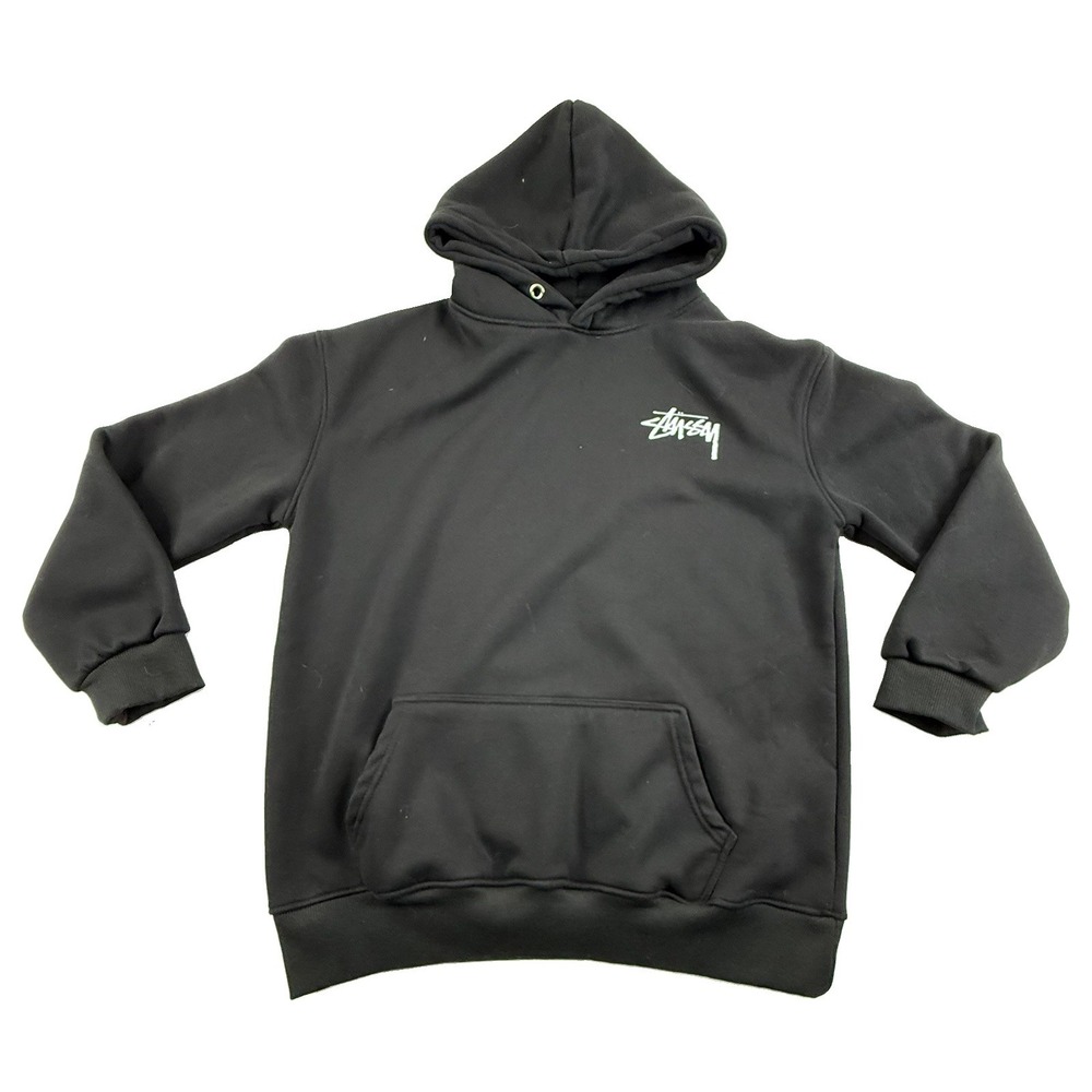Stussy Read Em N Weep Hoodie Black Skeleton Aces Graphic Fleece Lined Men's M